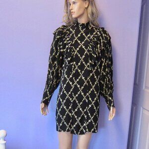 GANNI MARGARITA FLORAL PRINT CREPE HIGH NECK RUFFLE DRESS NWT